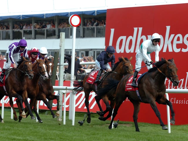 Lucarno and jockey Jimmy Fortune win The Ladbrokes St Leger Stakes at Doncaster on Saturday (14 Sept 2007).