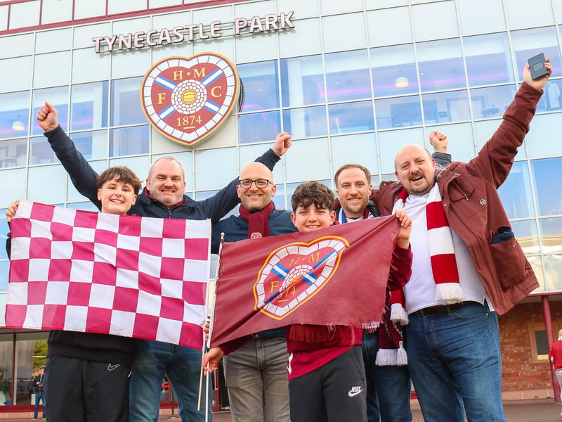 Fans from Lombardia Hearts Supporters Club outside Tynecastle.