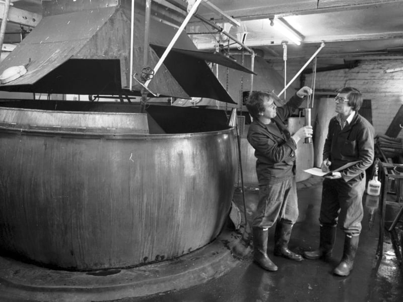 The Lorimer & Clark in Slateford Edinburgh, the last beer brewery to use coal-fired coppers in Britain, pictured in February 1984