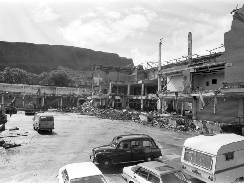 St Ann's, the old Robert Younger, brewery on Croft-an-Righ Lane in Abbeyhill, Edinburgh, which closed in 1961, is demolished to make way for a housing development in July 1987