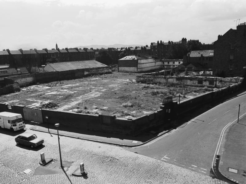 The site of the old St Leonard's brewery, at the corner of East Crosscauseway and the Pleasance, Edinburgh, in August 1979.