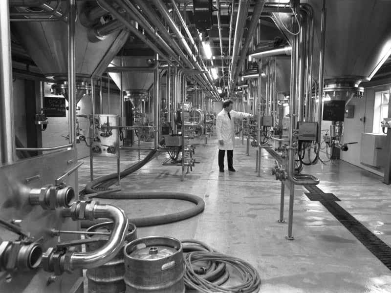 Gleaming pipes and machinery at the new extension to Belhaven brewery, Dunbar, in March 1988