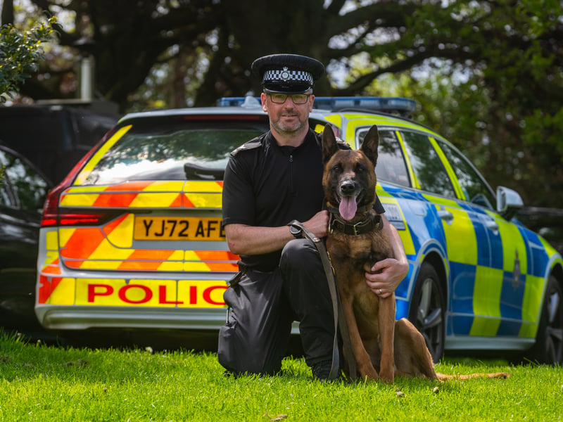 PC Lee Geary from West Yorkshire Dog Section with police dog Mason.