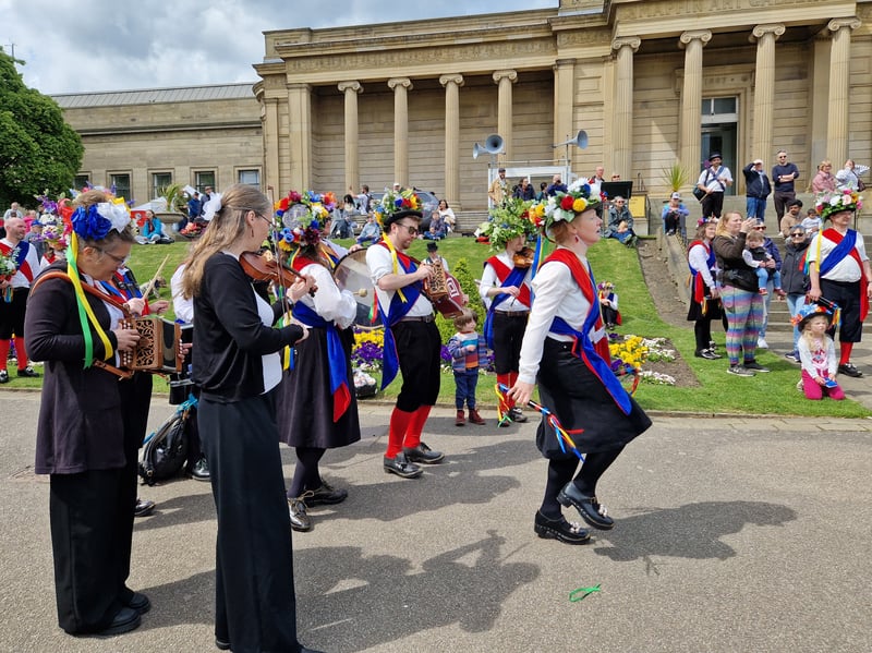 Providing the music for the Escafeld North West Morris show at the May Fayre, Weston Park. Photo: David Kessen, Iconic Media