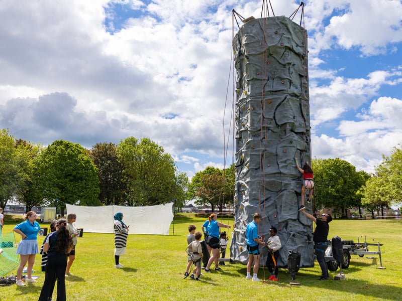 Rock climbing in Walpole Park.