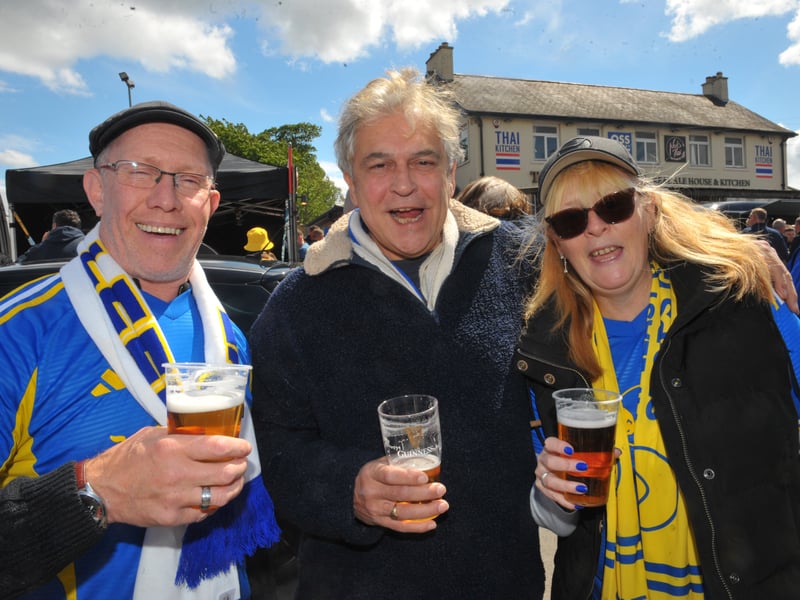 Leeds United v Brighton   fans  poic Steve Riding  17-05-2026Rob Anderson of Guiseley, Daniel Mothersdale of Leeds and Sarah Carter of Beeston 