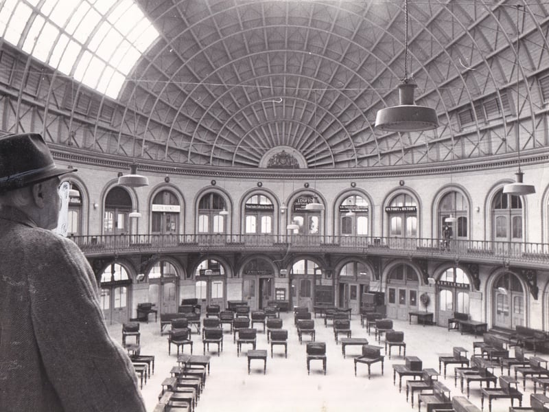 Inside Leeds Corn Exchange in March 1973.