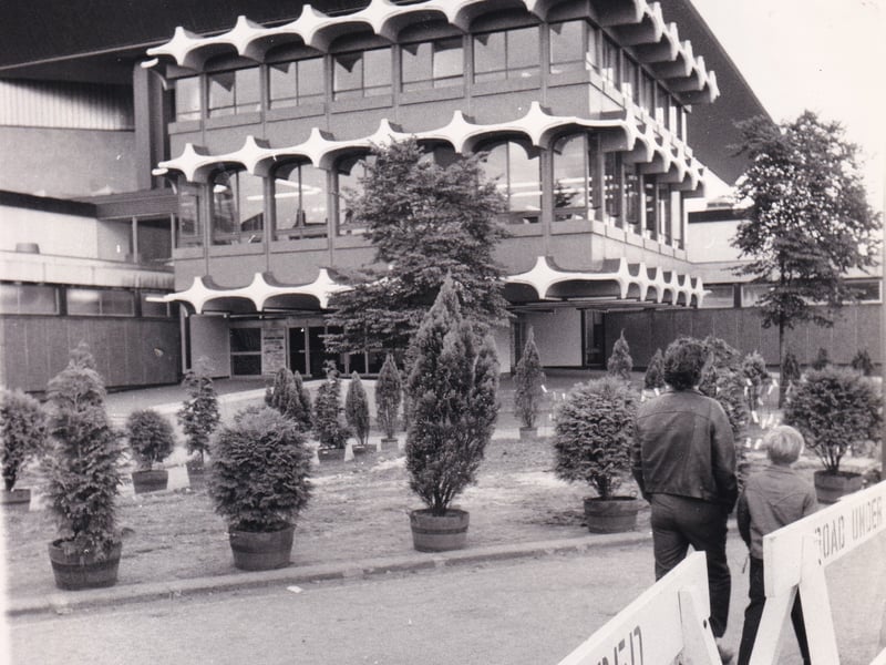 There's nothing like a bit of make up for hiding ugly scars as Leeds Corporation proved in August 1973 outside the International Pool on Westgate. Potted conifers camouflaged unsightly roadworks - necessary for the construction of the inner ring road - outside while the European Youth Swimming and Diving Championships were held.