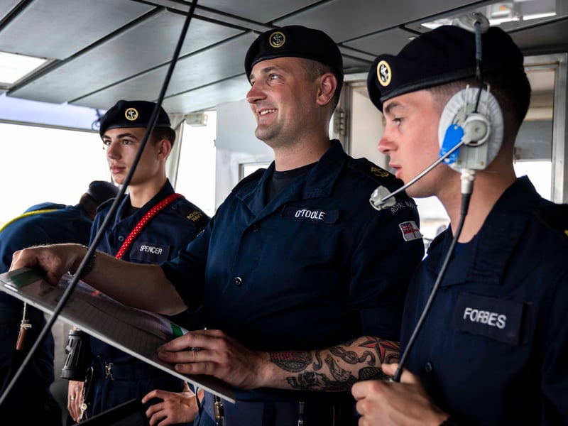 LH O'Toole working on the Bridge during Specials, as the ship sails from Limassol, Cyprus, and heads to the Middle East.