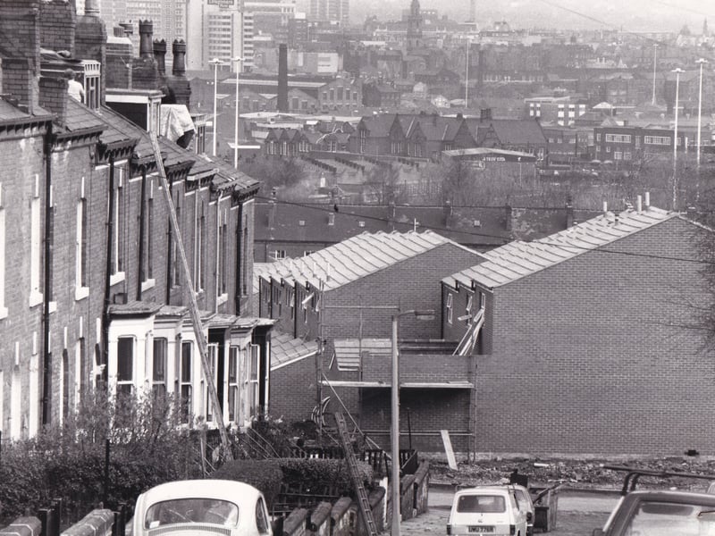 A view of the new Cambrian development - 193 new houses rising from the ashes of back to backs. Pictured in May 1979.