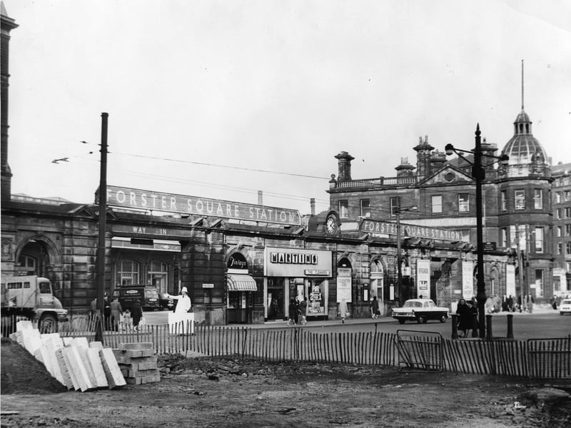 Forster Square Station, Bradford, in October 1962, with a police officer on point duty in front of the station