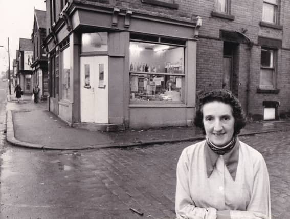 Beatrice Butt outside her shop on Domestic Street in October 1979.