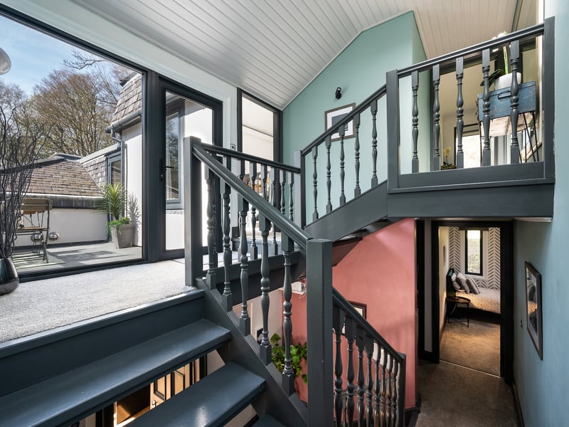 Of note is a highly individual split level guest suite with a luxurious roll top bath, a sleeping area on the upper level and an integral WC. Also accessed off the landing is a roof terrace with open views and a door leading to a self-contained study/attic room.