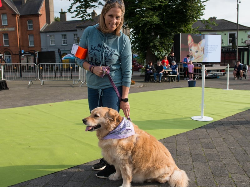 Dana Katz Murphy pictured with Lexi at the Pooch Parade, which took place in Kildare Town Square on June 29 as part of the Kildare Derby Festival 2023.
