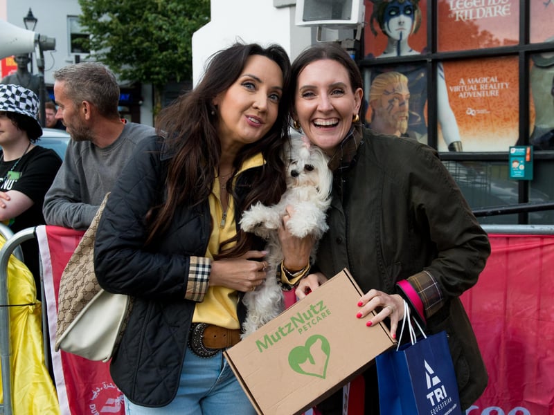 Louise and Jessica Jennings pictured with Penny, Best in Show winner at the Pooch Parade, which took place in Kildare Town Square on June 29 as part of the Kildare Derby Festival 2023.