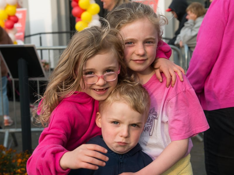 Róise, Doireann and Ruairí Brennan pictured at the Pooch Parade, which took place in Kildare Town Square on June 29 as part of the Kildare Derby Festival 2023.