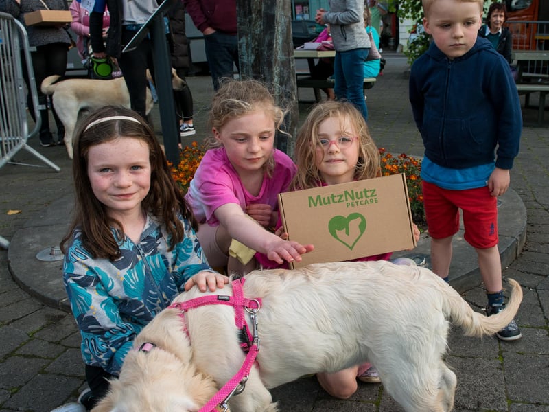 Sarah Kelly, Doireann, Róise and Ruairí Brennan pictured at the Pooch Parade, which took place in Kildare Town Square on June 29 as part of the Kildare Derby Festival 2023.