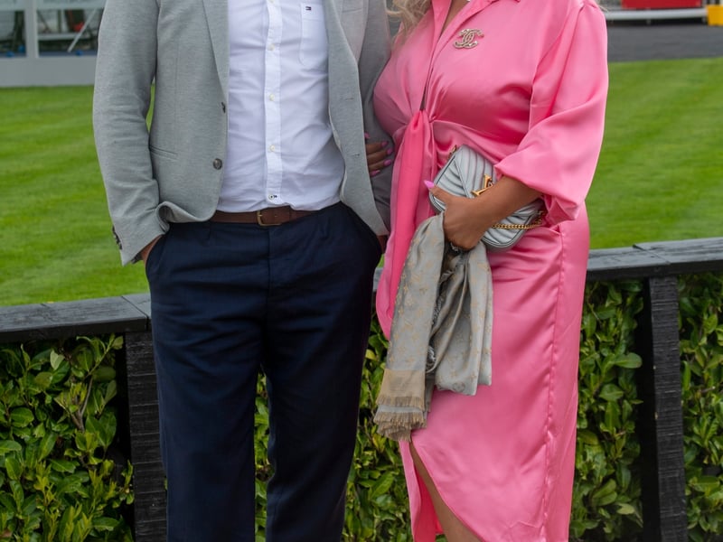 Eve and John Hayes (pink) at the 3rd day of the Punchestown Racing festival