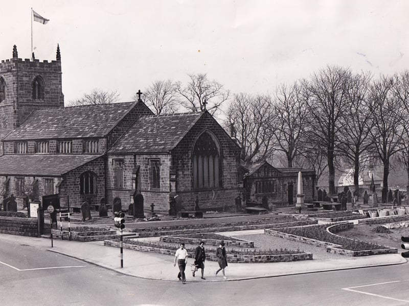 The new garden and flower beds on the site of the old now demolished Wheatsheaf Hotel, opening up a view of the Parish Church in April 1963. There was to be a new driveway, extreme right, which was hoped would ease congestion on Church Street.