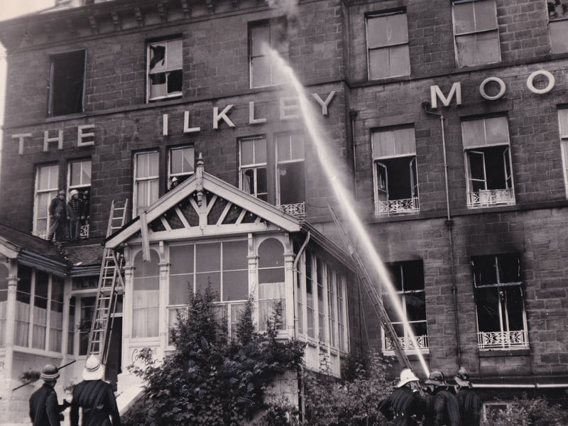 Firefighters deal with a blaze at The Ilkley Moor Hotel in July 1968.