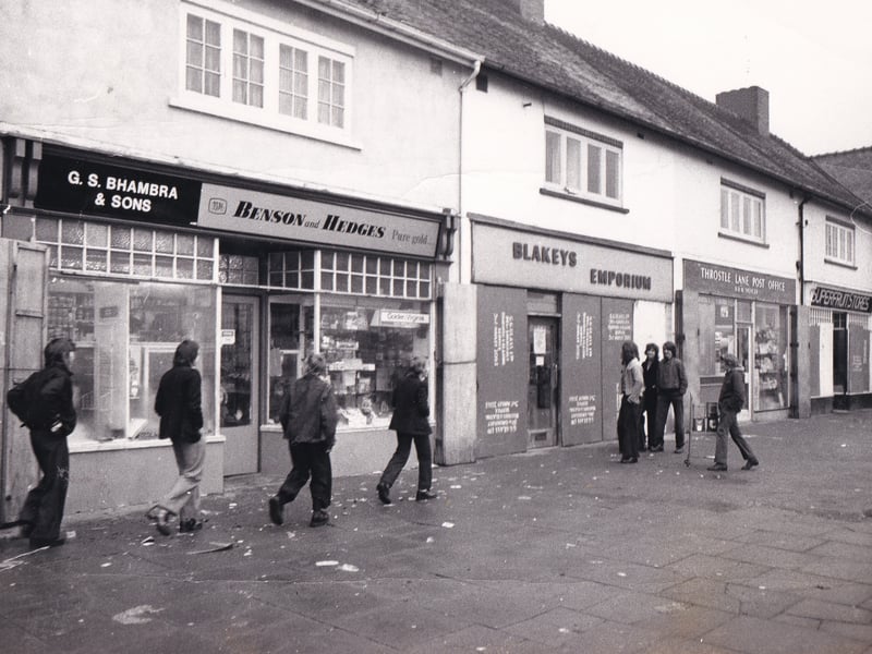 A parade of shops on Throstle Lane pictured in January 1974.