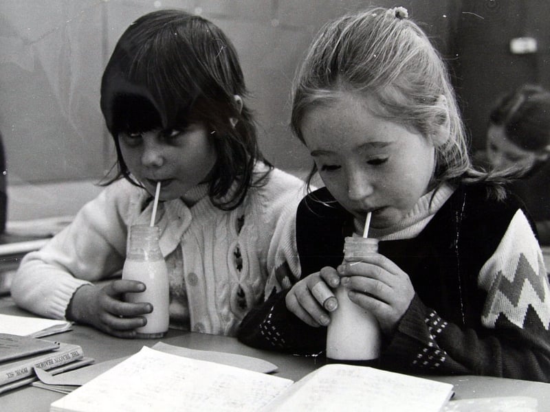 Milk break at Westwood County Junior School in January 1972.