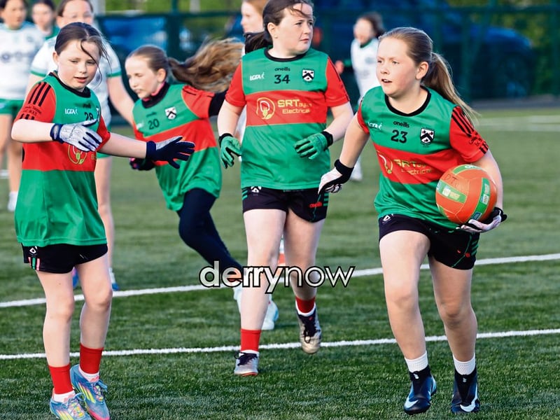 Action from the U9 Girls’ GAA blitz held at the Waterside Shared Village Centre.