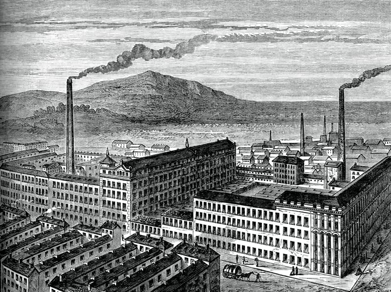 York Street Mill, Belfast, circa 1880. The original cotton mill was burnt down in 1828 and was rebuilt as a flax mill.
