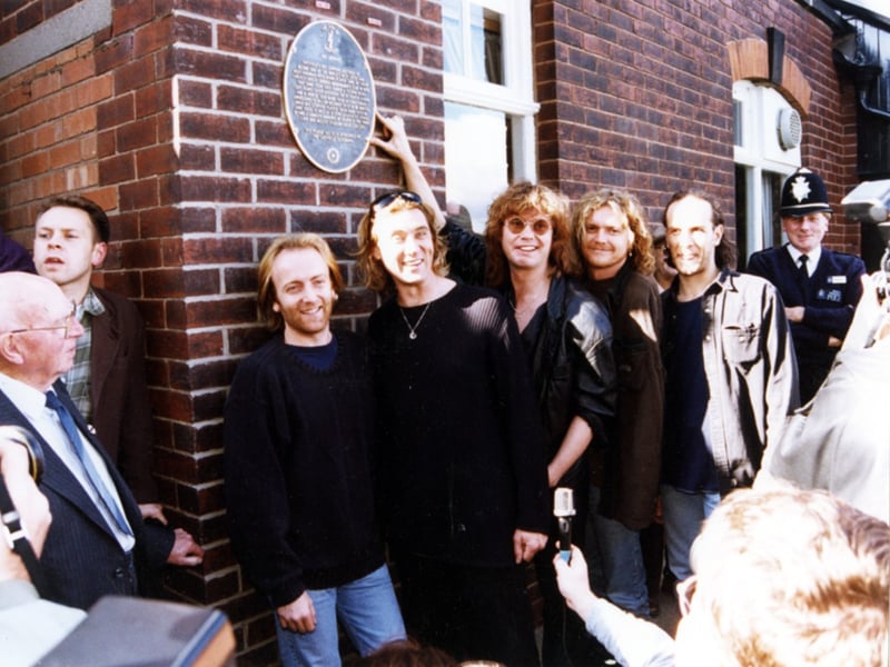 Def Leppard, who formed in Sheffield in 1977, unveil a plaque at Crookes Working Men's Club in October 1995