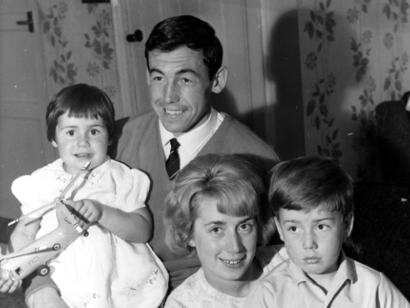 The World Cup-winning England goalkeeper Gordon Banks, who was born in Tinsley, Sheffield, is pictured here in 1996, with his wife Ursula and children Wendy, aged three, and Robert, aged eight