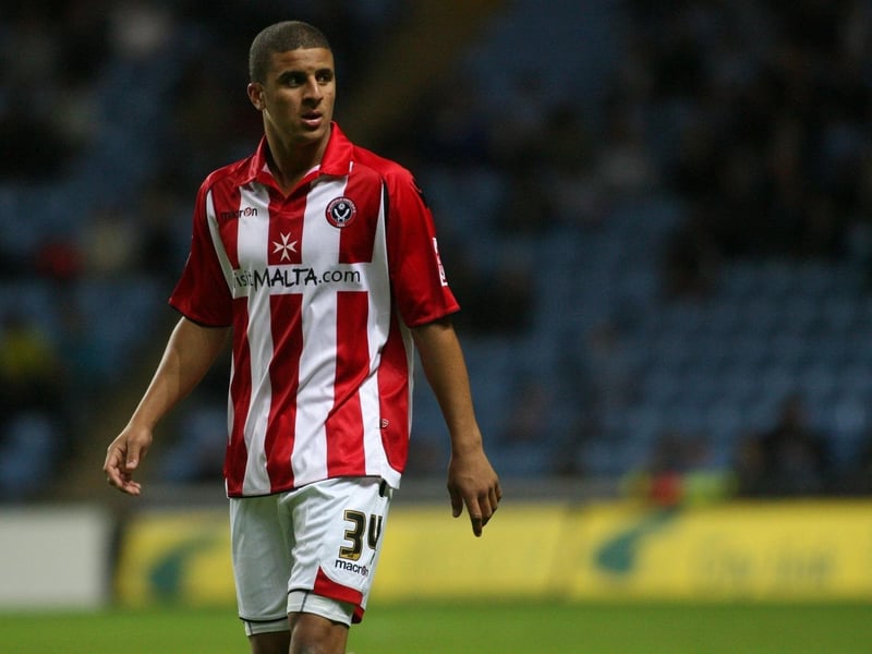 The future Manchester City and England star Kyle Walker is pictured here during his Sheffield United days. He grew up in Sharrow, Sheffield, and attended Porter Croft Infant & Junior School and then High Storrs School.