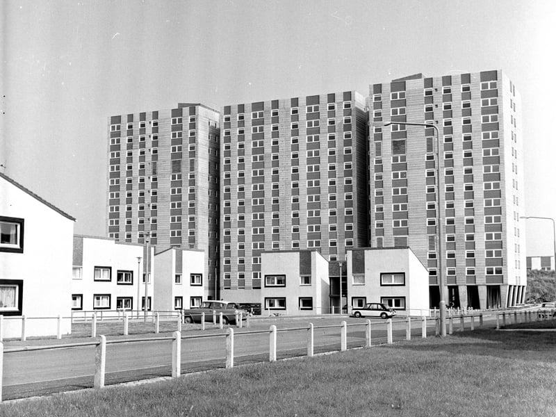 An exterior view Crudens Flats in Sighthill, Edinburgh, taken in September, 1968.