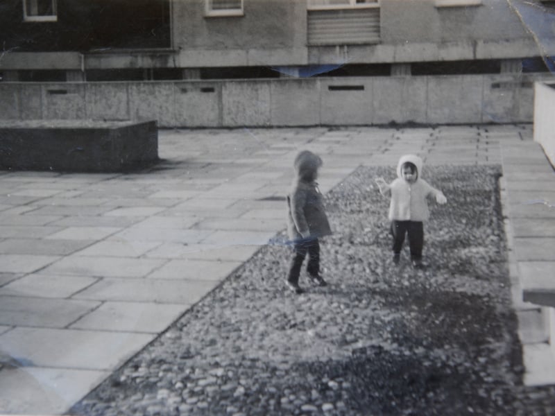Children playing in the car park near the Sighthill flats in 1973.