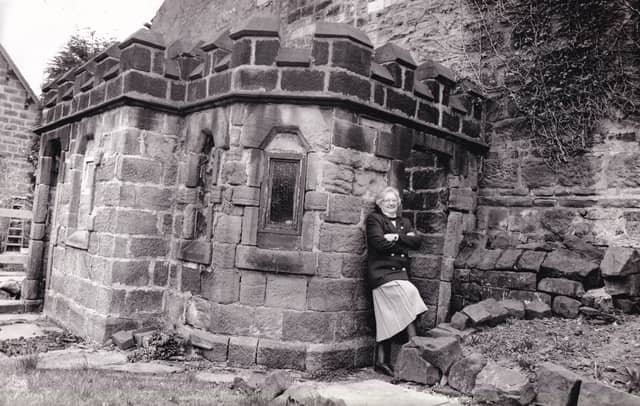 Owner Doris Stead pictured outside the outside toilets at Alma Cottages in March 1993.