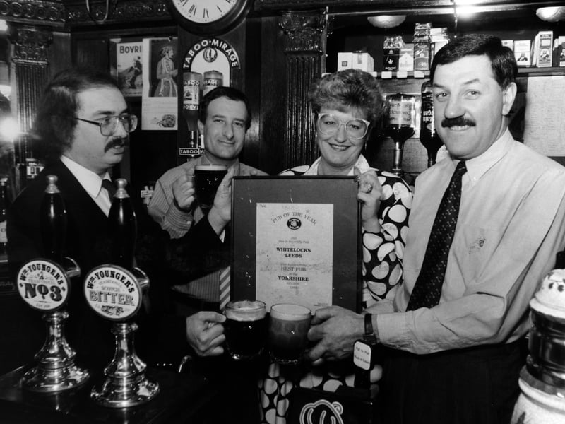 Fred Cliffe, right, landlord of Whitelocks pub, Briggate, Leeds, and his wife Julia, receive the CAMRA regional best pub of the year award in January 1989