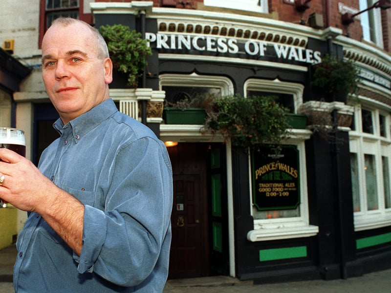 Landlord Paul Clarkson, of Mill Hill, Leeds, pictured in 1998, after changing his pub's name from the Prince to the Princess of Wales following the death of Diana