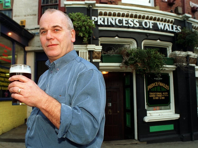 Landlord Paul Clarkson, of Mill Hill, Leeds, pictured in 1998, after changing his pub's name from the Prince to the Princess of Wales following the death of Diana