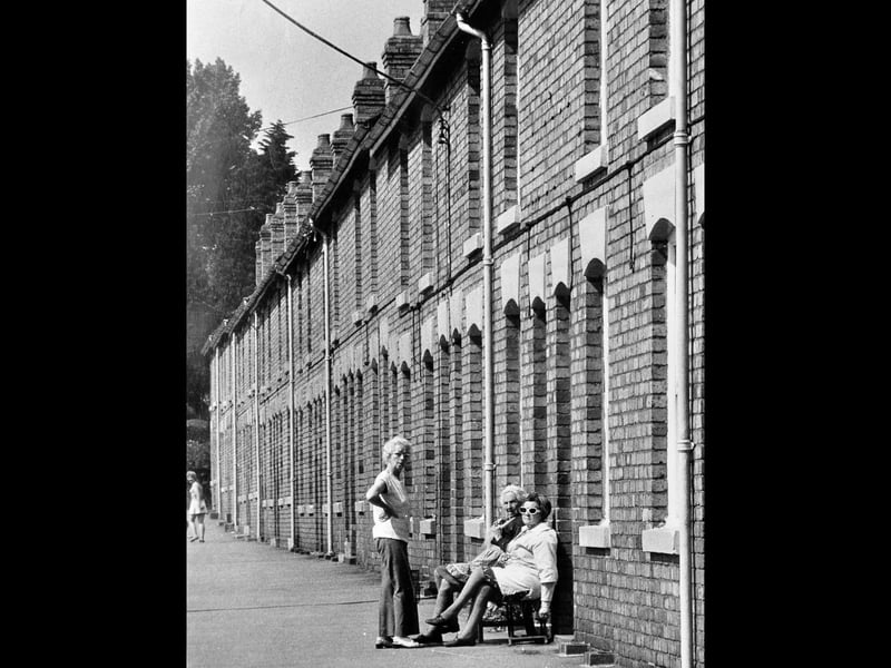 Residents soak up the sunshine along Clee View in Highley in 1974, as Ada Charles, Mary Rudd and Ella Collier pause for a rest.