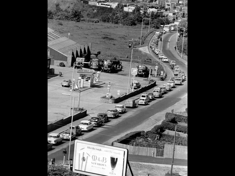 A seemingly endless line of traffic snakes along the A5 at Ketley during the Whitsun holiday getaway on May 30, 1966. Taken from the top of Reynolds House, the photograph captures the growing number of cars on the county's roads during the boom years of motoring.