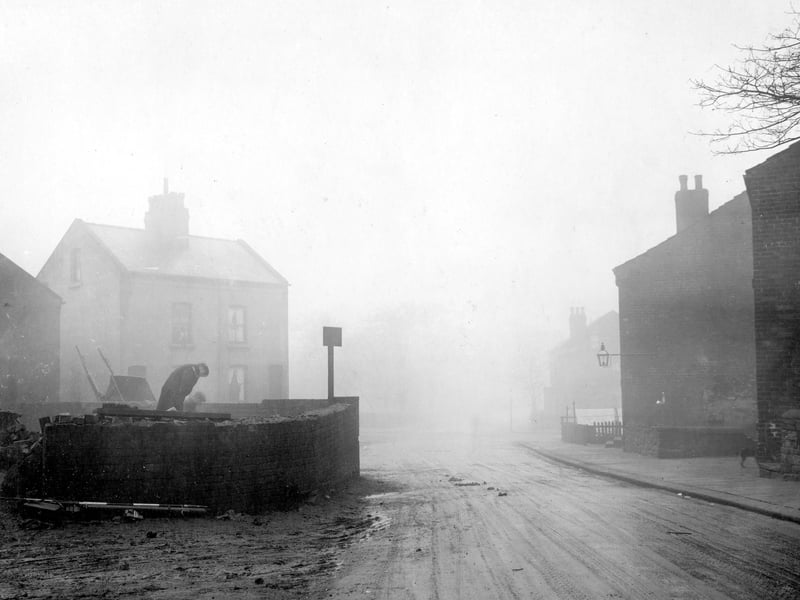 Widening of bridge over Millshaw Beck before improvements. Pictured in December 1930.