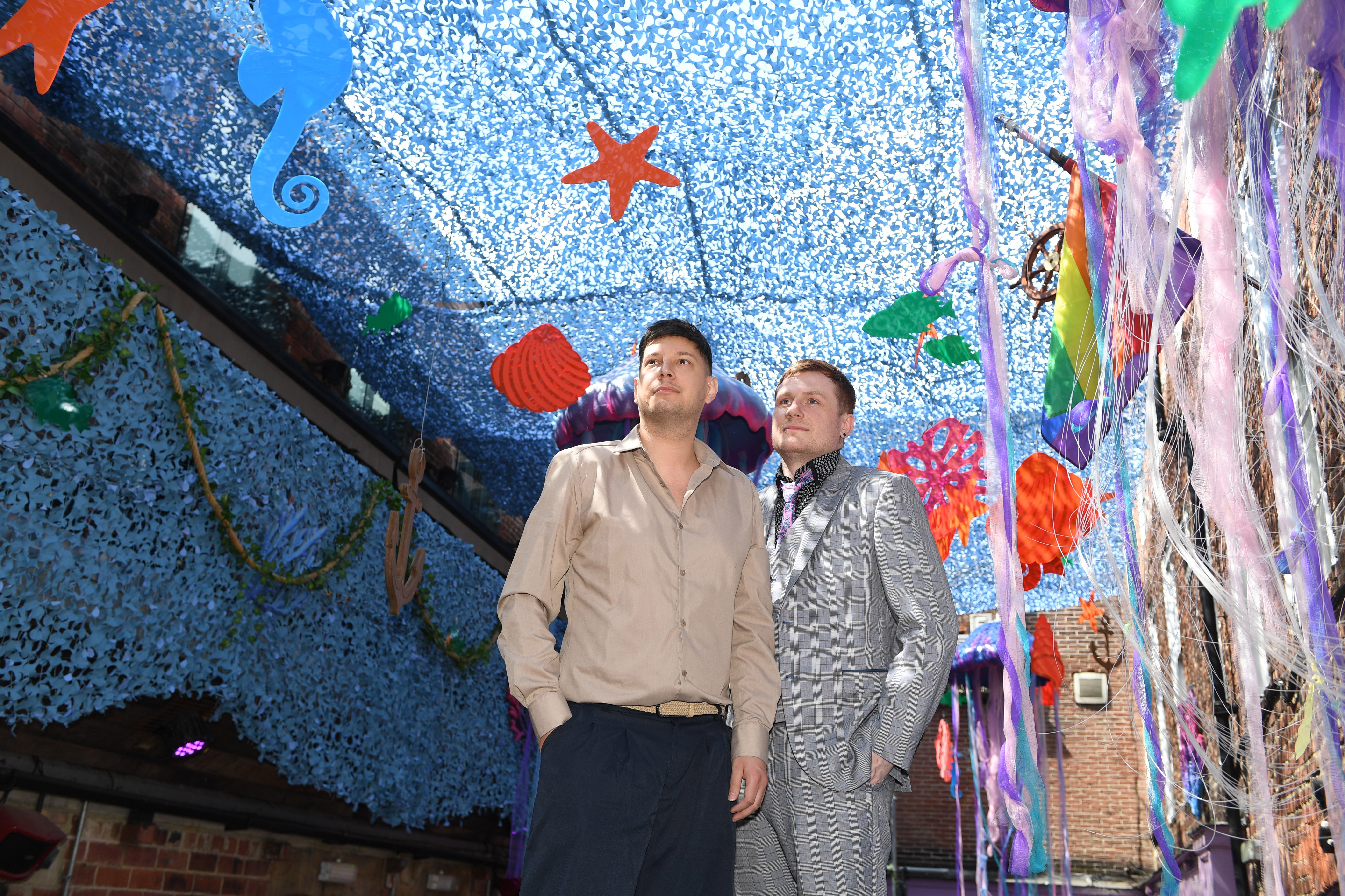 Pictured: Stephen Blake and Jamie Pickering in the courtyard of the Queens Court.