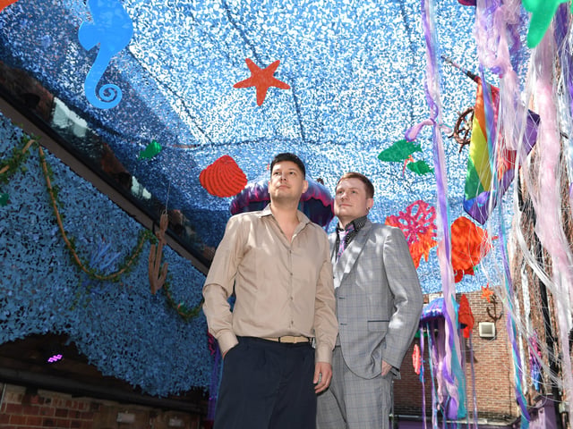 Pictured: Stephen Blake and Jamie Pickering in the courtyard of the Queens Court.