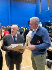 Sean Kyne (R) with former councillor Jim Cuddy looking at the tallies which show he could take seat
