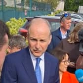 Taoiseach Micheál Martin speaks to the media outside the Count Centre in Galway