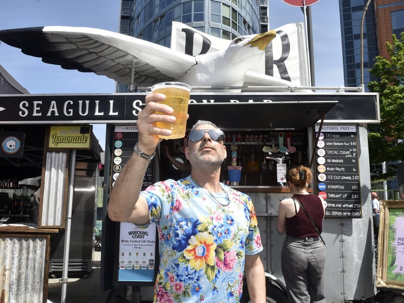 A sunny Friday, May 22 saw crowds flock to taste the delicious food and refreshment on offer. Gav Shaw from Worthing picks up a pint to cool down in the heat.