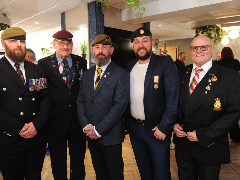 Leeds United Veterans Club at the dinner, from left, Del McHugh, Dave Brown, Chris Hach, Glenn Burdon, Gary Wilson 