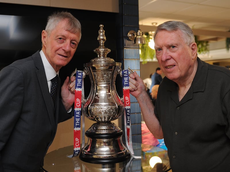 Reunited with the FA Cup - 1972 heroes Alan Clarke and Mick Jones who were at the dinner to help raise money for a Billy Bremner statue