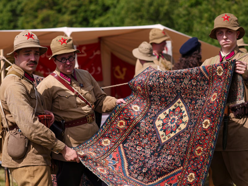 From left, Harvey Elliott, Will Kerrs and James Barrett of the Soviet Affairs Living History Group. They are portraying the Red Army's occupation of Qazvin, an Iranian city where Soviet and British troops linked up.