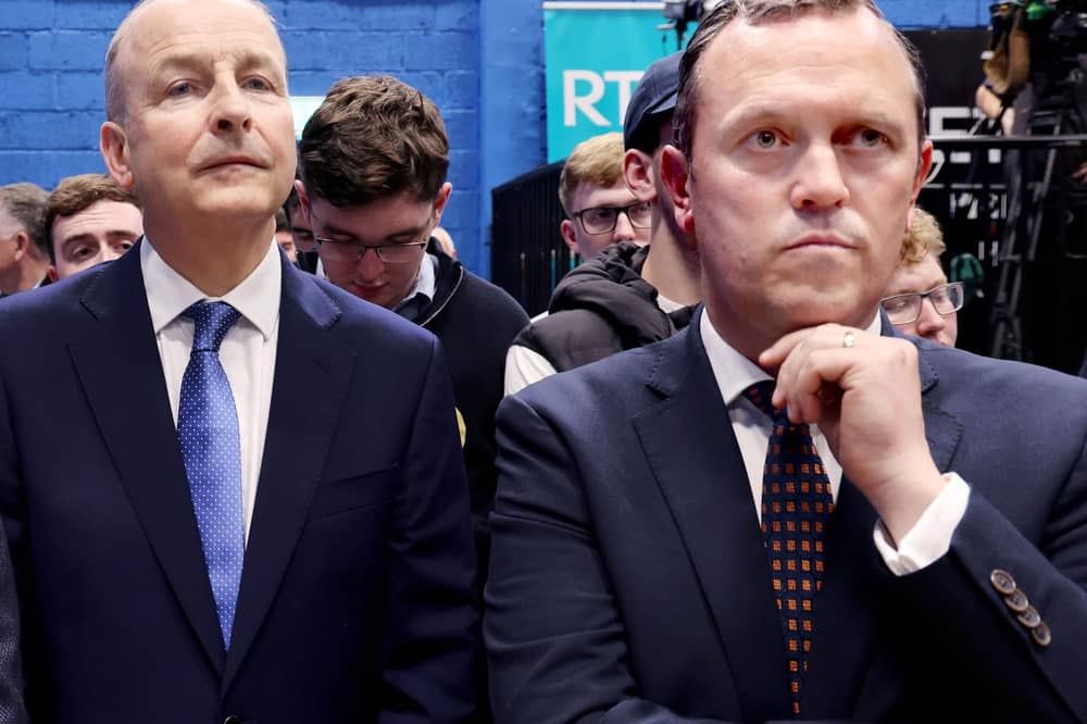 Fianna Fáil leader Micheál Martin and Galway West TD John Connolly at the count centre