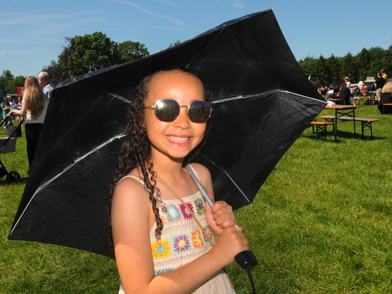 Amelia Edwards, nine, of Leeds, stays cool.